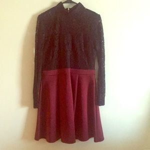 Lace Flare Fit Color Block Dress